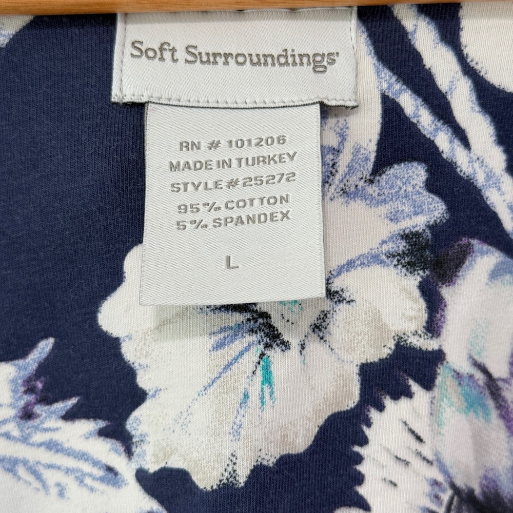 Soft Surroundings Shapely Anywhere Faux Wrap Dress Size L Blue Floral Tropical - Picture 4 of 8